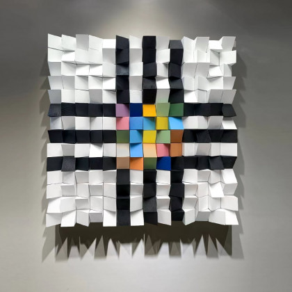 HMR - 22.8" Abstract Square Mosaic Wood Wall Art 3D Modern Carved Sculpture Decor Living Room