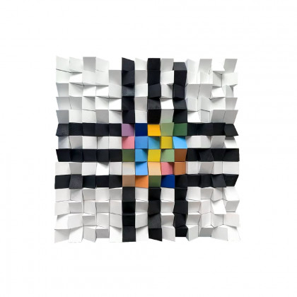 HMR - 22.8" Abstract Square Mosaic Wood Wall Art 3D Modern Carved Sculpture Decor Living Room