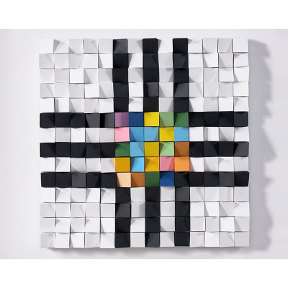 HMR - 22.8" Abstract Square Mosaic Wood Wall Art 3D Modern Carved Sculpture Decor Living Room