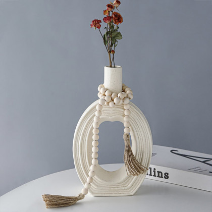 HMR - 2-Pieces Nordic Beige Ceramic Flower Vases Set Home Vase Decor Art Living Room Bedroom