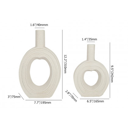 HMR - 2-Pieces Nordic Beige Ceramic Flower Vases Set Home Vase Decor Art Living Room Bedroom