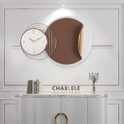 HMR - Modern Metal Large Wall Clock Round Oversized Decorative Wall Clocks in Brown