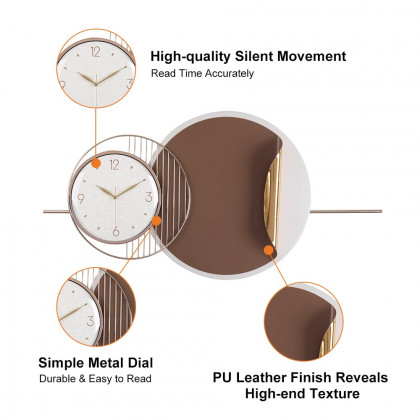 HMR - Modern Metal Large Wall Clock Round Oversized Decorative Wall Clocks in Brown