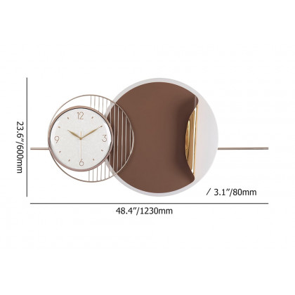 HMR - Modern Metal Large Wall Clock Round Oversized Decorative Wall Clocks in Brown