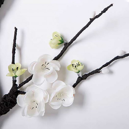 HMR - Antique Bronze Deer Head Wall Decor White Cherry Blossom Artificial Flower Arrangement