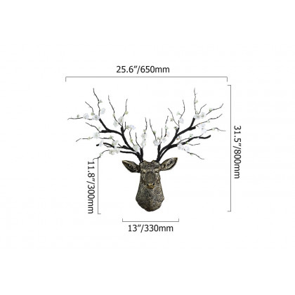 HMR - Antique Bronze Deer Head Wall Decor White Cherry Blossom Artificial Flower Arrangement