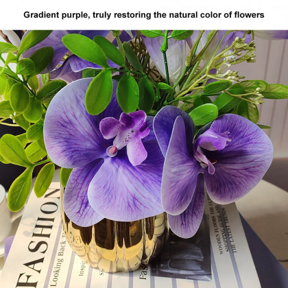 HMR - Purple Artificial Flower Arrangement in Gold Vase Fake Flower Dining Table Centerpiece
