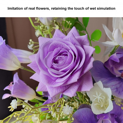 HMR - Purple Artificial Flower Arrangement in Gold Vase Fake Flower Dining Table Centerpiece