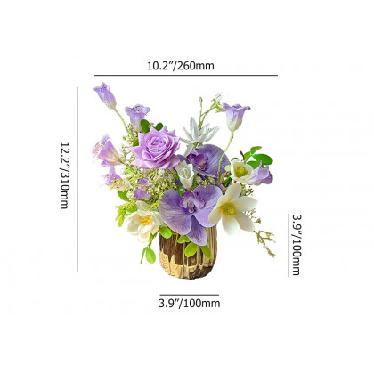 HMR - Purple Artificial Flower Arrangement in Gold Vase Fake Flower Dining Table Centerpiece