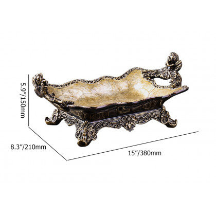 HMR - Shellium Resin & Shell Fruit Basket Decorative Traywith Handes in Gold & Brown
