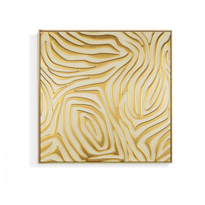 HMR - 3-Pieces Glam Square Wall Decor Set Canvas Abstract Art with Frame in Gold & Black