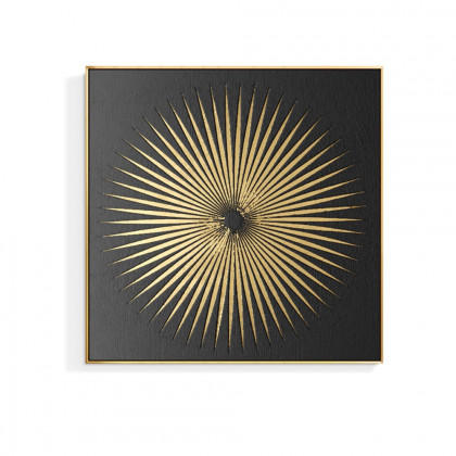 HMR - 3-Pieces Glam Square Wall Decor Set Canvas Abstract Art with Frame in Gold & Black