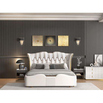 HMR - 3-Pieces Glam Square Wall Decor Set Canvas Abstract Art with Frame in Gold & Black