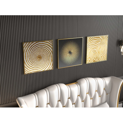 HMR - 3-Pieces Glam Square Wall Decor Set Canvas Abstract Art with Frame in Gold & Black