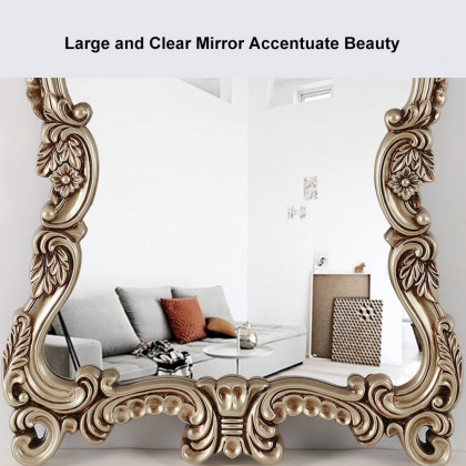 HMR - Large Vintage Arch French Shield Wall Mirror Decor 19th Century Champagne Gold Art
