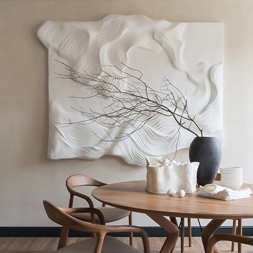 HMR 3D Sea Waves Texture Painting Art Modern Abstract Ocean Wall Decor Living Room - White