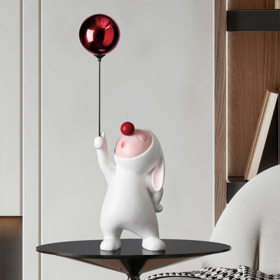 HMR - Modern Resin Rabbit Balloon Decorative Object White & Red Home Desk Figurine Decor Art