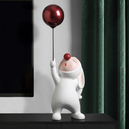 HMR - Modern Resin Rabbit Balloon Decorative Object White & Red Home Desk Figurine Decor Art