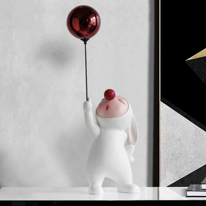 HMR - Modern Resin Rabbit Balloon Decorative Object White & Red Home Desk Figurine Decor Art