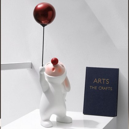 HMR - Modern Resin Rabbit Balloon Decorative Object White & Red Home Desk Figurine Decor Art