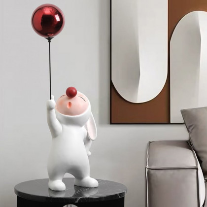 HMR - Modern Resin Rabbit Balloon Decorative Object White & Red Home Desk Figurine Decor Art