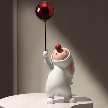 HMR - Modern Resin Rabbit Balloon Decorative Object White & Red Home Desk Figurine Decor Art