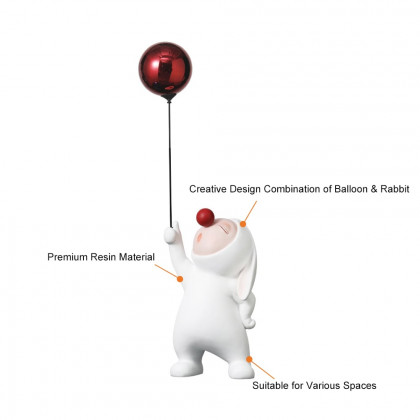 HMR - Modern Resin Rabbit Balloon Decorative Object White & Red Home Desk Figurine Decor Art