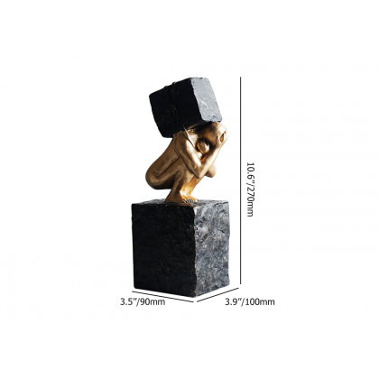 HMR - Black & Gold Resin Thinker with Heavy Stone Sculpture Figure Person Statue Ornament Art