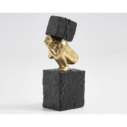 HMR - Black & Gold Resin Thinker with Heavy Stone Sculpture Figure Person Statue Ornament Art