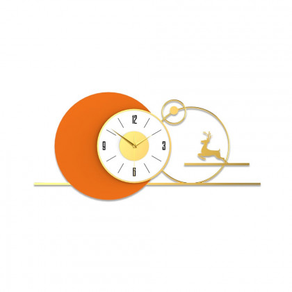HMR - White & Orange Large Round Metal Wall Clock with Gold Pointer Modern Home Deer Decor Art