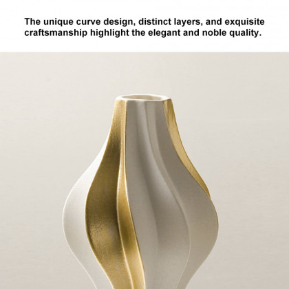 HMR - 2 Pieces Modern Resin Curved Lines Flower Vase Set Sculpture Decor Art in White & Gold