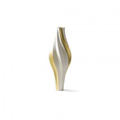 HMR - 2 Pieces Modern Resin Curved Lines Flower Vase Set Sculpture Decor Art in White & Gold