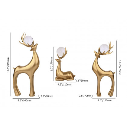 HMR - 3 Pieces Gold Resin Reindeer Sculpture Chrismas Deer Decor Art Ornament Living Room