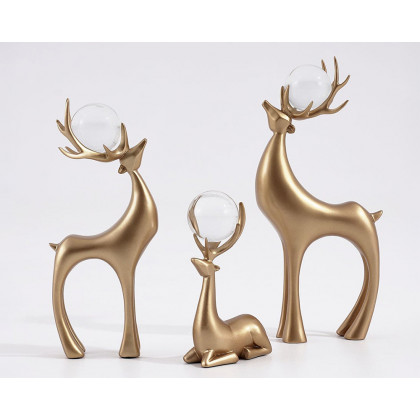 HMR - 3 Pieces Gold Resin Reindeer Sculpture Chrismas Deer Decor Art Ornament Living Room