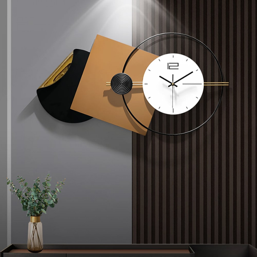 HMR - 29.9" Modern 3D Brown Geometric Metal Silent Wall Clock