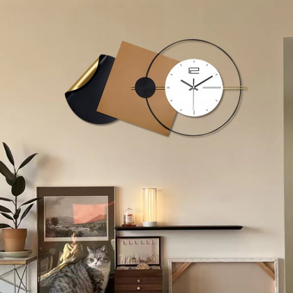 HMR - 29.9" Modern 3D Brown Geometric Metal Silent Wall Clock