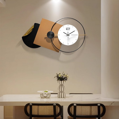 HMR - 29.9" Modern 3D Brown Geometric Metal Silent Wall Clock