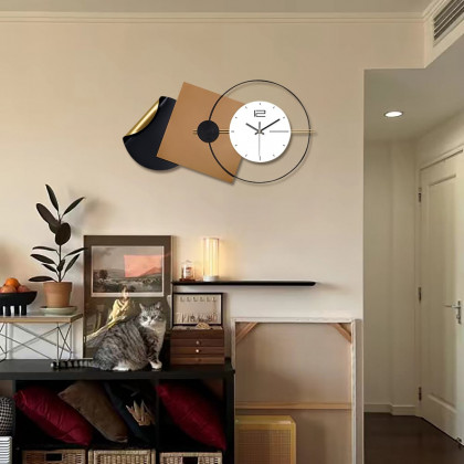HMR - 29.9" Modern 3D Brown Geometric Metal Silent Wall Clock