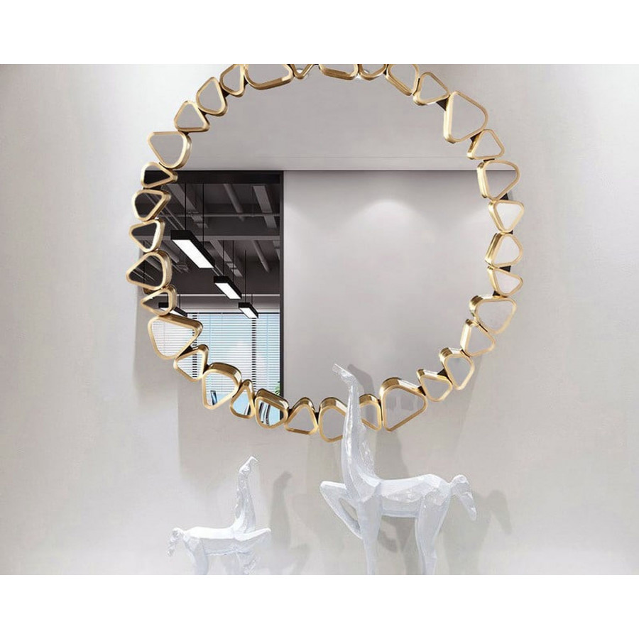 HMR - Modern Large Gold Irregular Pebble Wall Mirror Decor with Geometric Frame Living Room