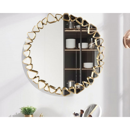 HMR - Modern Large Gold Irregular Pebble Wall Mirror Decor with Geometric Frame Living Room