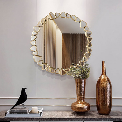 HMR - Modern Large Gold Irregular Pebble Wall Mirror Decor with Geometric Frame Living Room