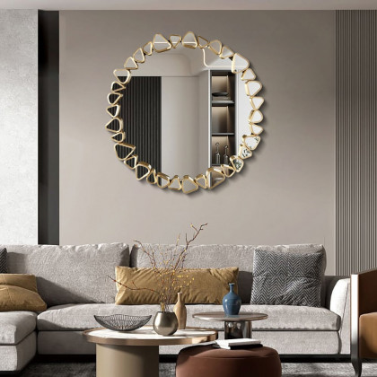 HMR - Modern Large Gold Irregular Pebble Wall Mirror Decor with Geometric Frame Living Room