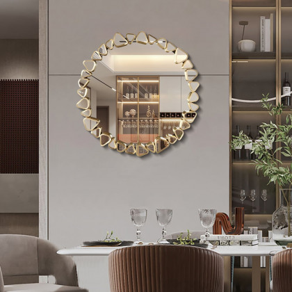 HMR - Modern Large Gold Irregular Pebble Wall Mirror Decor with Geometric Frame Living Room
