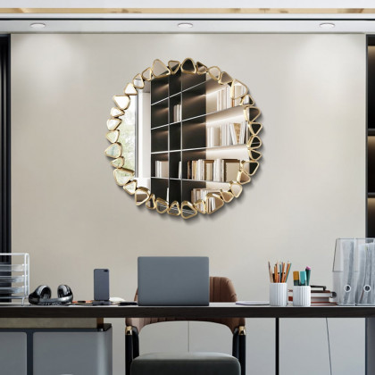 HMR - Modern Large Gold Irregular Pebble Wall Mirror Decor with Geometric Frame Living Room