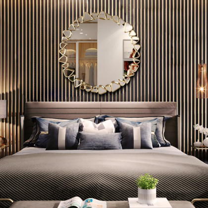 HMR - Modern Large Gold Irregular Pebble Wall Mirror Decor with Geometric Frame Living Room