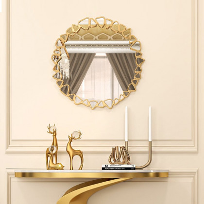 HMR - Modern Large Gold Irregular Pebble Wall Mirror Decor with Geometric Frame Living Room