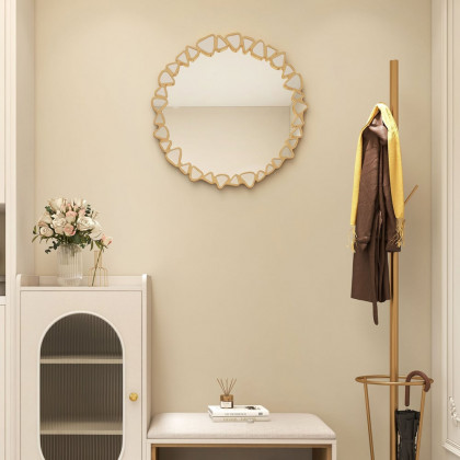 HMR - Modern Large Gold Irregular Pebble Wall Mirror Decor with Geometric Frame Living Room