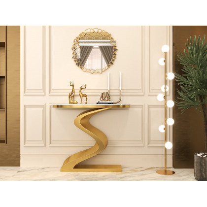 HMR - Modern Large Gold Irregular Pebble Wall Mirror Decor with Geometric Frame Living Room