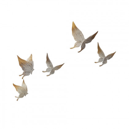 HMR - 5-Pieces Farmhouse 3D White & Gold Resin Butterfly Wall Decor Set Living Room Bedroom