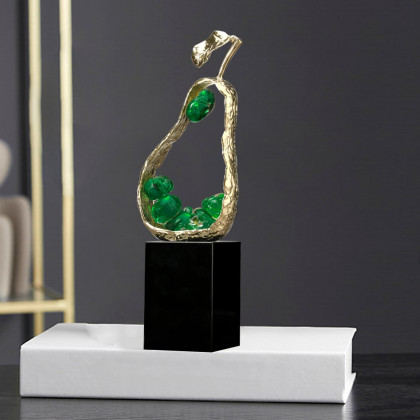 HMR - 11" Green Metal & Resin Abstract Geometric Pear Fruit Sculpture Ornament Desk Decor Art